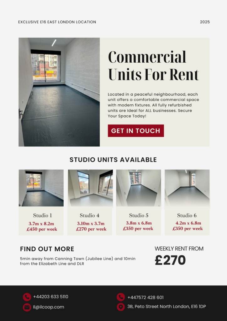 Commercial Studios to rent in Canning Town