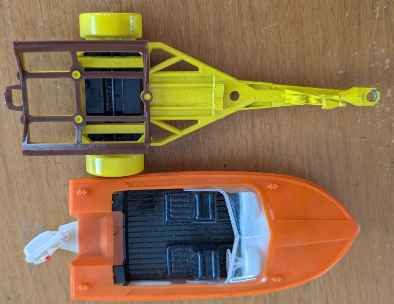 Vintage Lesney Matchbox King Size Boat Trailer and Orange Power Boat @1970