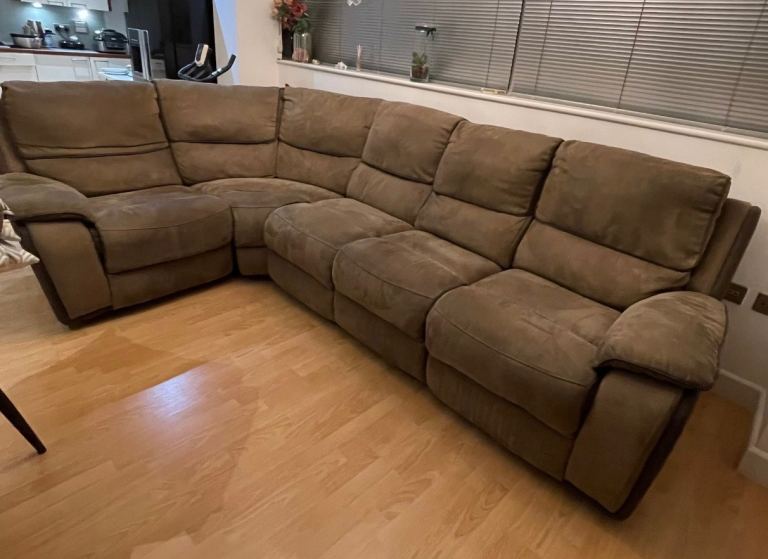 FREE DELIVERY 4 to 5 seater sofa beige recliner, in good condition.