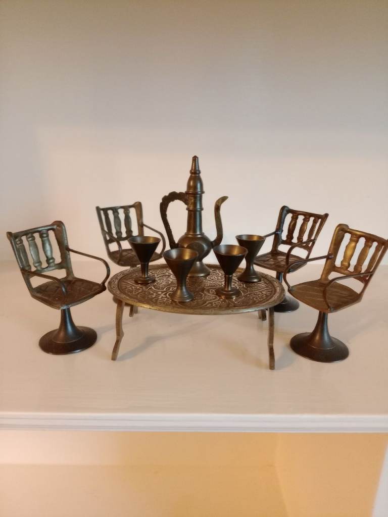 Miniature brass tea set