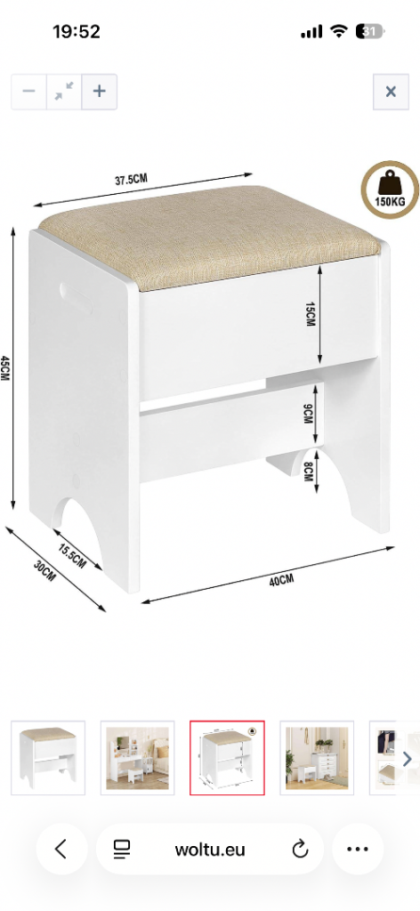 White Dressing Stool / Ottoman with Padded Seat