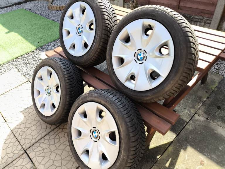 4x BMW wheels with EXCELLENT Winter Tyres Goodyear UltraGrip 7 195 55 16 spare