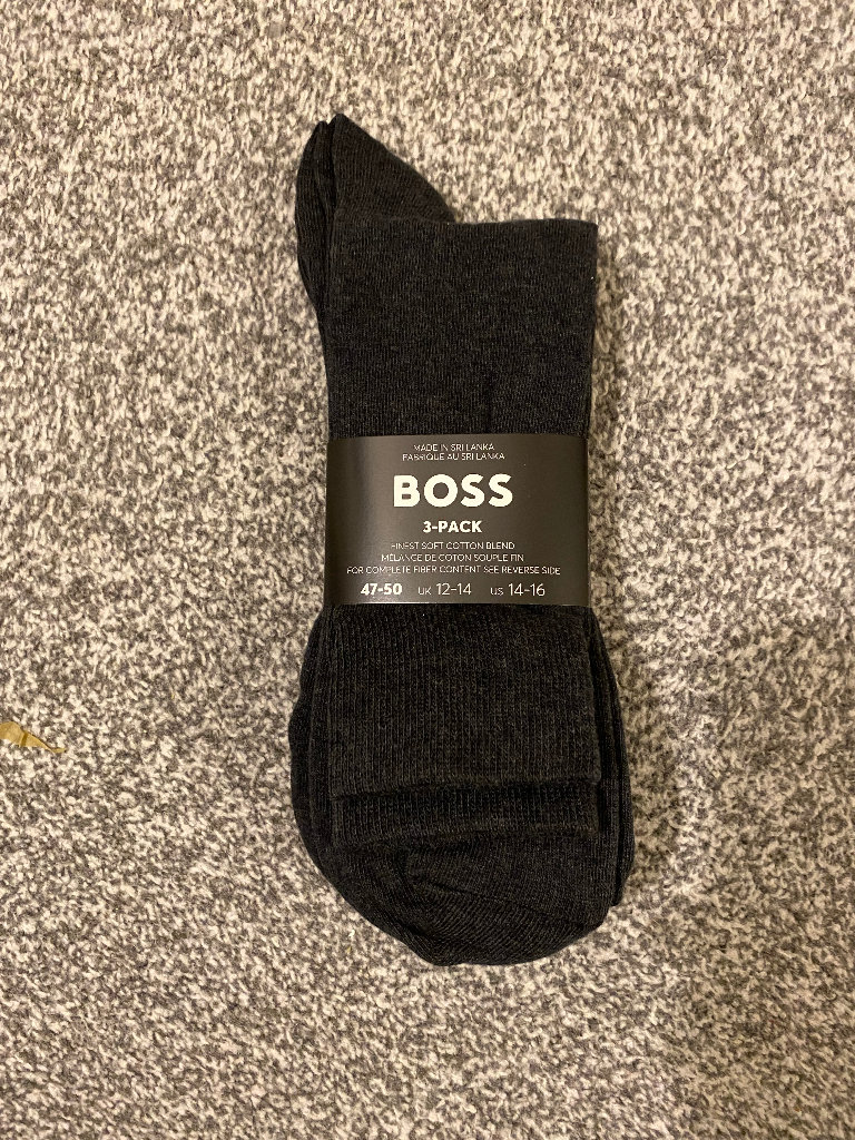 BOSS Men's Charcoal Cotton Socks - 3 Pair Pack
