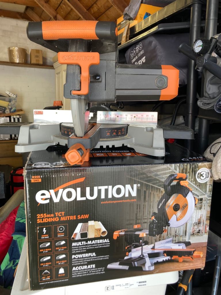 Mitre Saw - Evolution 255 TCT Sliding Mitre Saw (very good condition.. inc box)