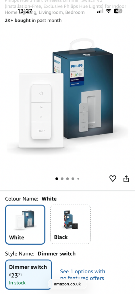 £15 each: 3 x Philips Hue Dimmer Switch V2 (RRP £23 each)