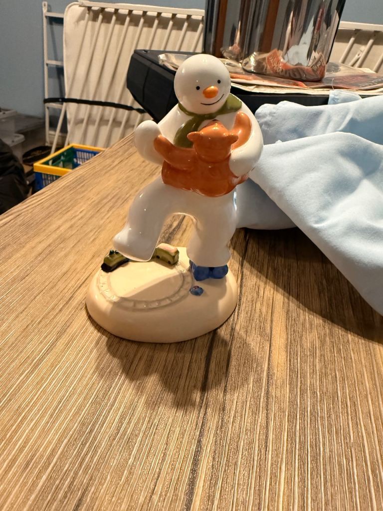 Coalport snowman dancing with teddy figurine 
