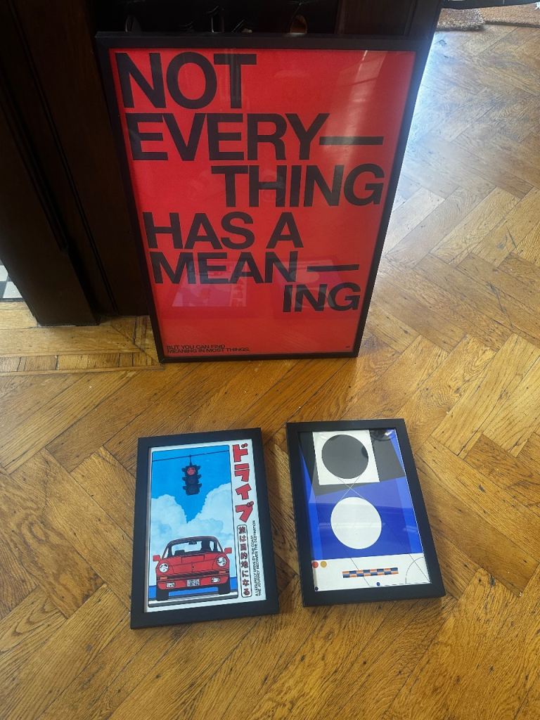 Framed Prints – Large Red & Two Smaller Abstract/Car Designs