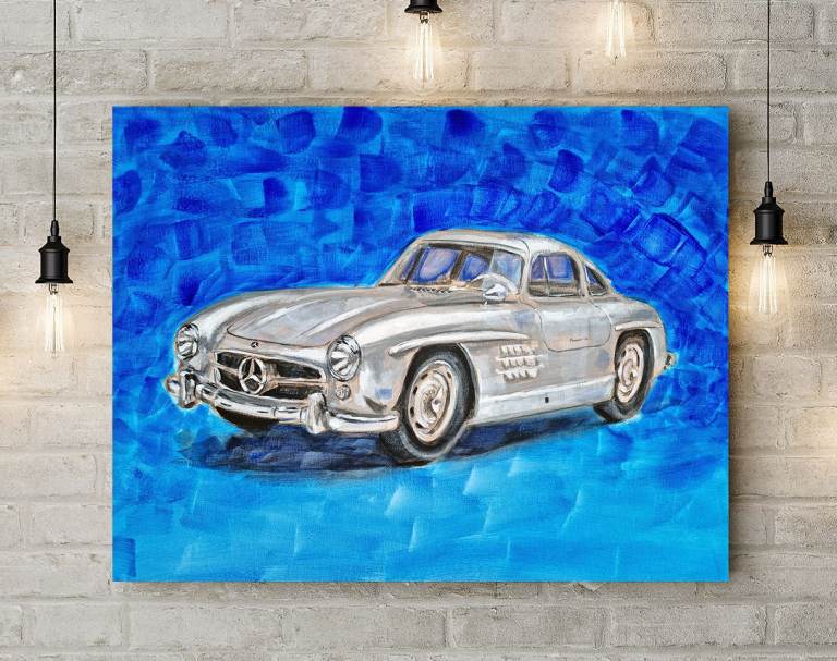 Original Vintage 1954 Mercedes-Benz 300 SL Painting | Stunning Signed Wall Art