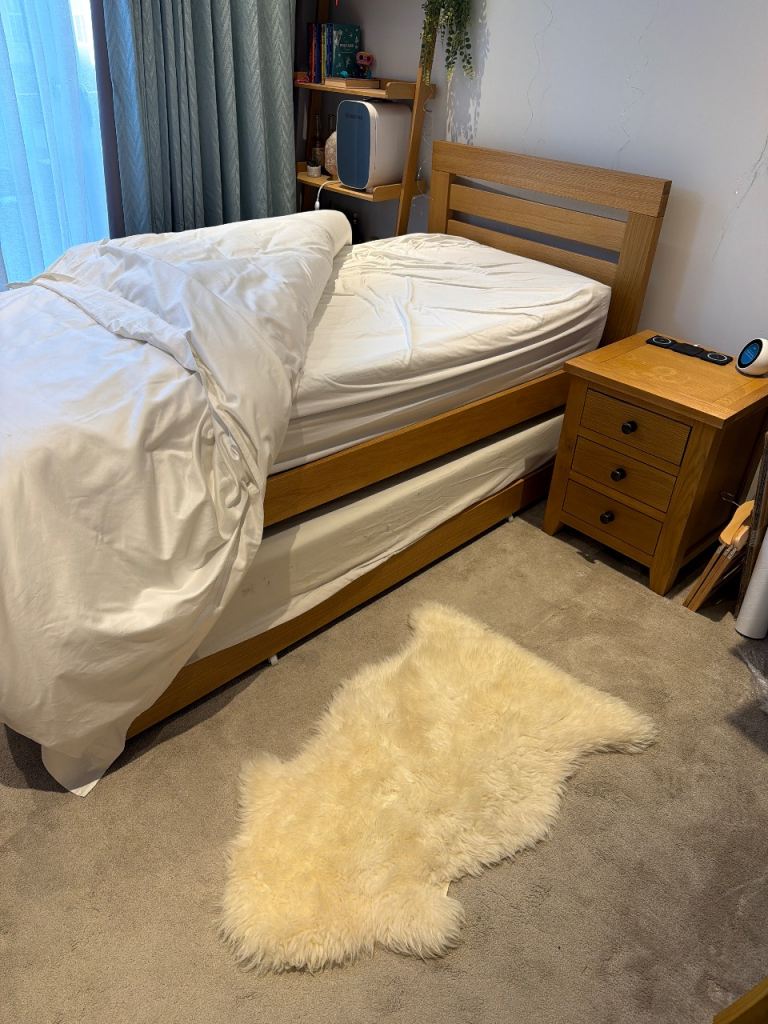 Wooden Single Bed Frame with Guest Bed – Good Condition