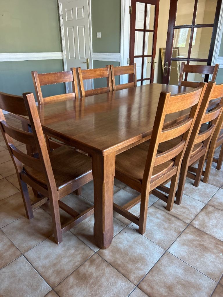 Solid Wood Dining Table with 8 Matching Chairs
