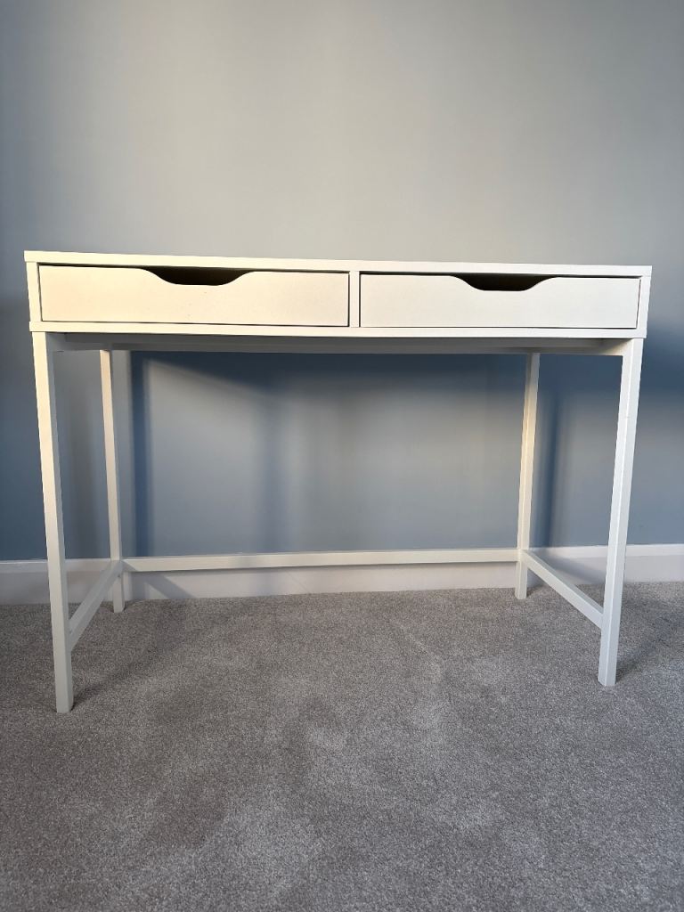 White Wooden Desk with Two Drawers – Good Condition