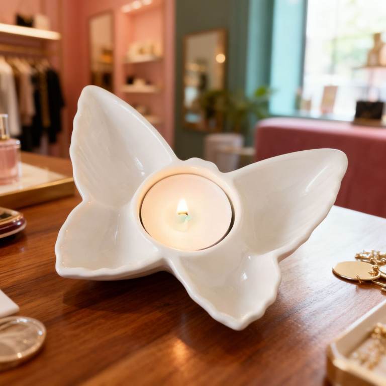Elegant White Butterfly Ceramic Tea Light Candle Holder Votive Decor Gift