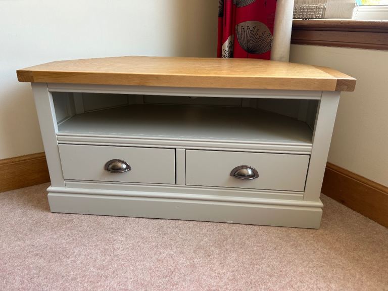 Corner TV Unit with Oak Top and Drawers – Good Condition