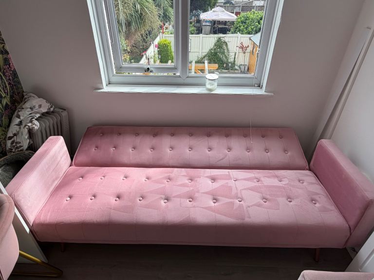 Pink Velvet Sofa Bed – Excellent Condition, The Range