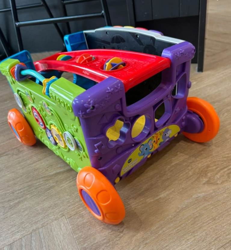 Pull on wagon activity cube. 