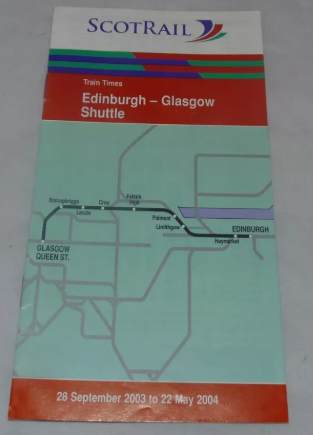Vintage Scotrail Train Timetable Edinburgh - Glasgow Shuttle 28 September - 22 May 2003