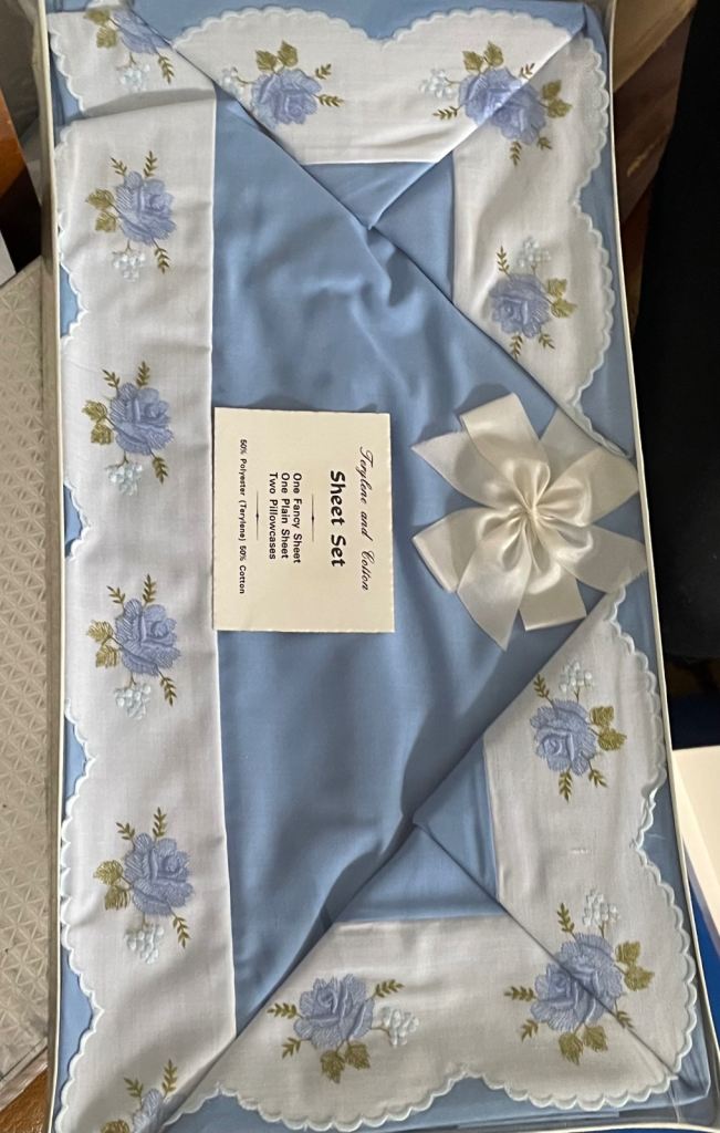 Vintage Blue Floral Bed Sheets Set with Pillowcases