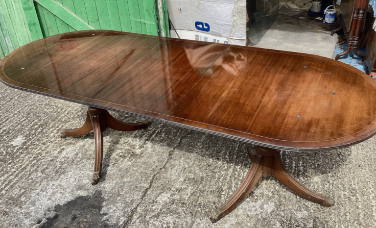 Lovely Regency dining table w/ glass top & extension piece