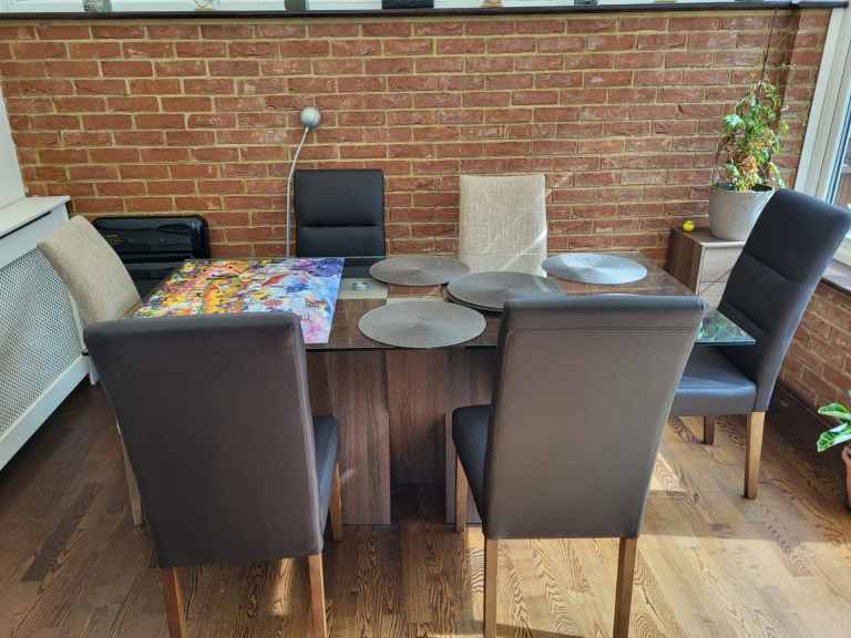 Glass Top Dining Table with Wooden baseBase