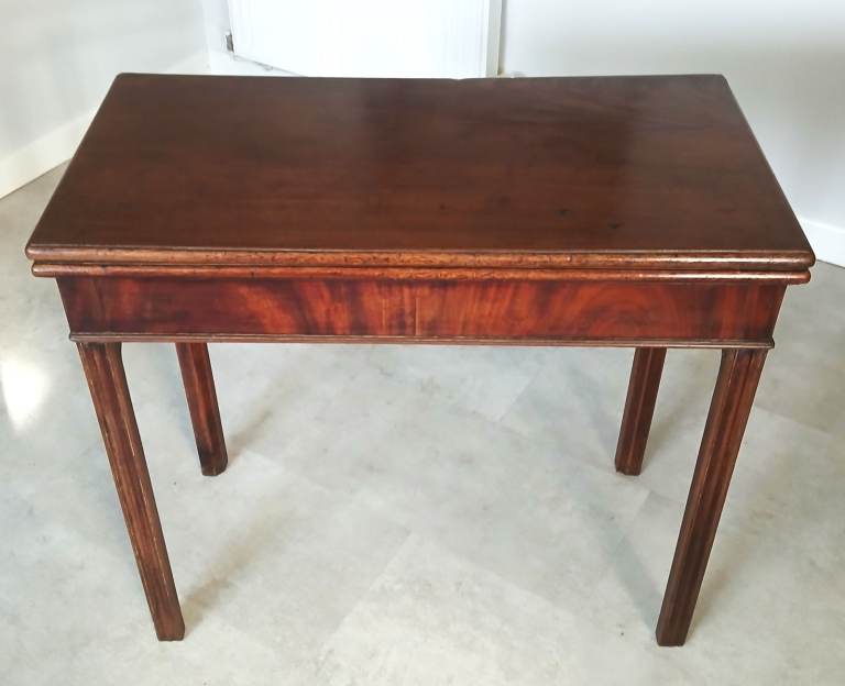 19th century mahogany fold-over Card Table; Baize top; Fluted legs; All original