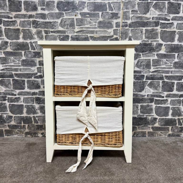 image for White Storage Unit with 2 Wicker Baskets