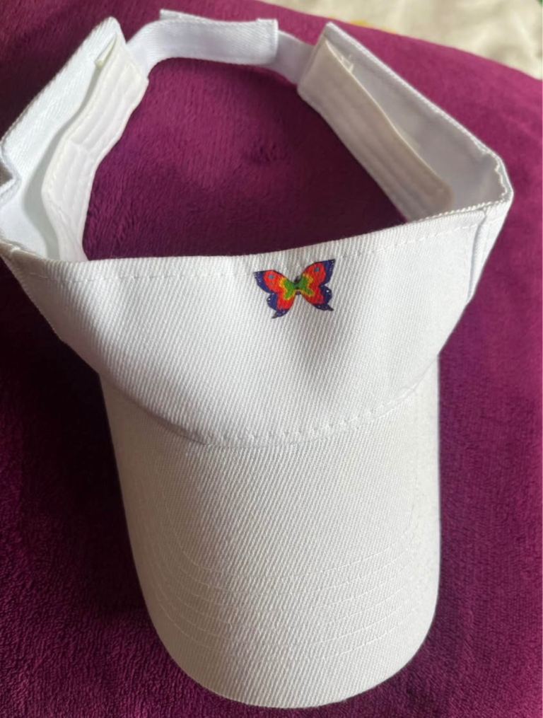 White Visor / Sun Hat with Butterfly Logo – Good Condition