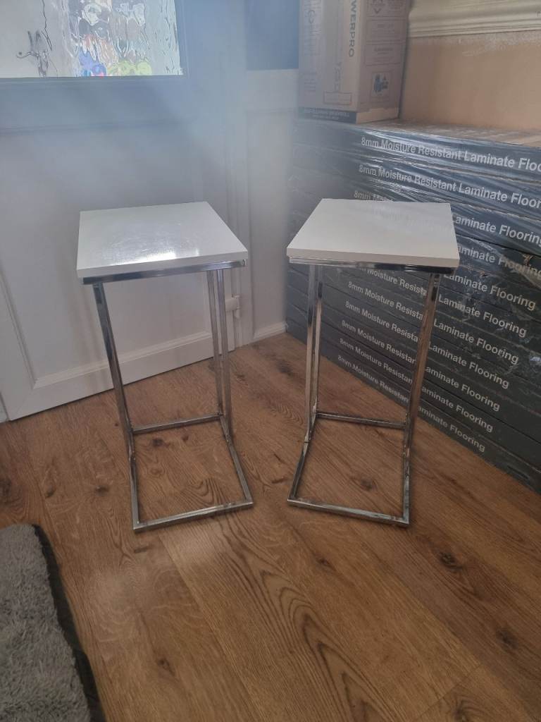 Gloss white and chrome side tables-As New