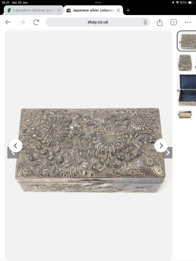 Antique Chinese silver Box  lined with blue cloth 