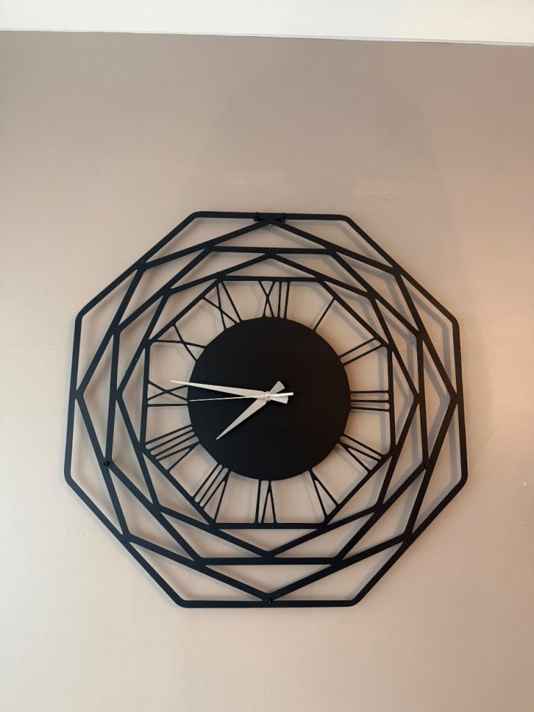 Large Black Geometric Wall Clock - Good Condition