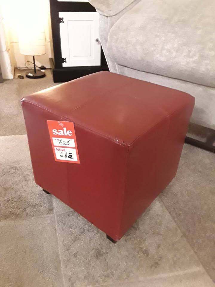 Medium-brown small PVC-leather footstool Low Cost Moves 2nd Hand Furniture STALYBRIDGE SK15 3DN