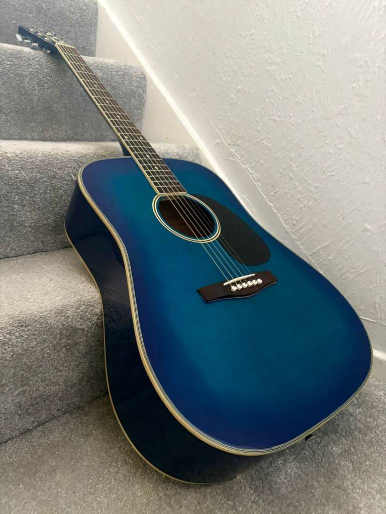 Blue Sunburst Acoustic Guitar / New Strings / Low Playing Action Professionally Set / New Strings 🎸