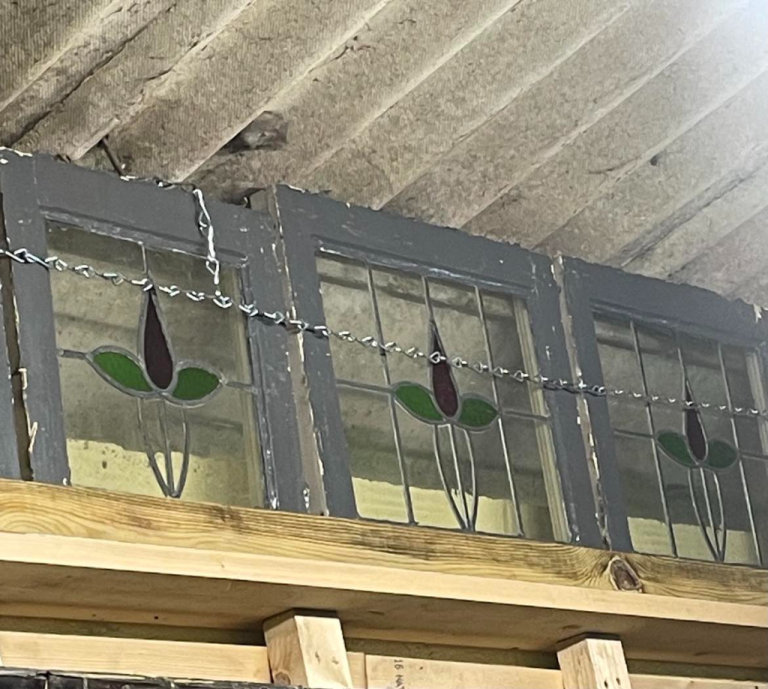 1950's Grey Tulip Patterned Leaded Light x6 Available