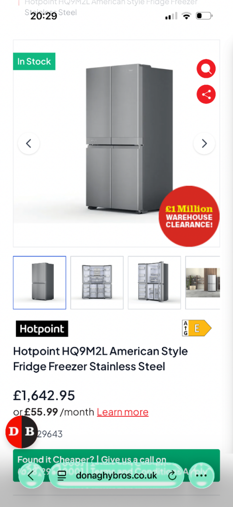 Excellent condition hotpoint American fridge freezer HQ9BILI BRP £1642