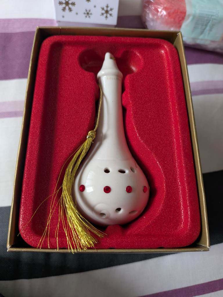 White Ceramic Christmas Tree Decoration with Red Dots