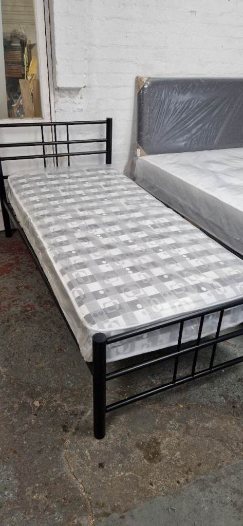 Habitat Atlas 3ft single metal bed frame only - Black & brand new 7 inch deep spring soft mattress 