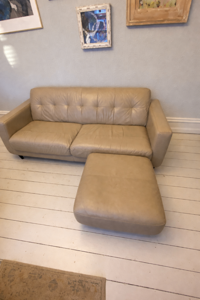 DFS 3‑Seater Leather Sofa +  Matching Footstool - Reduced for quick sale!