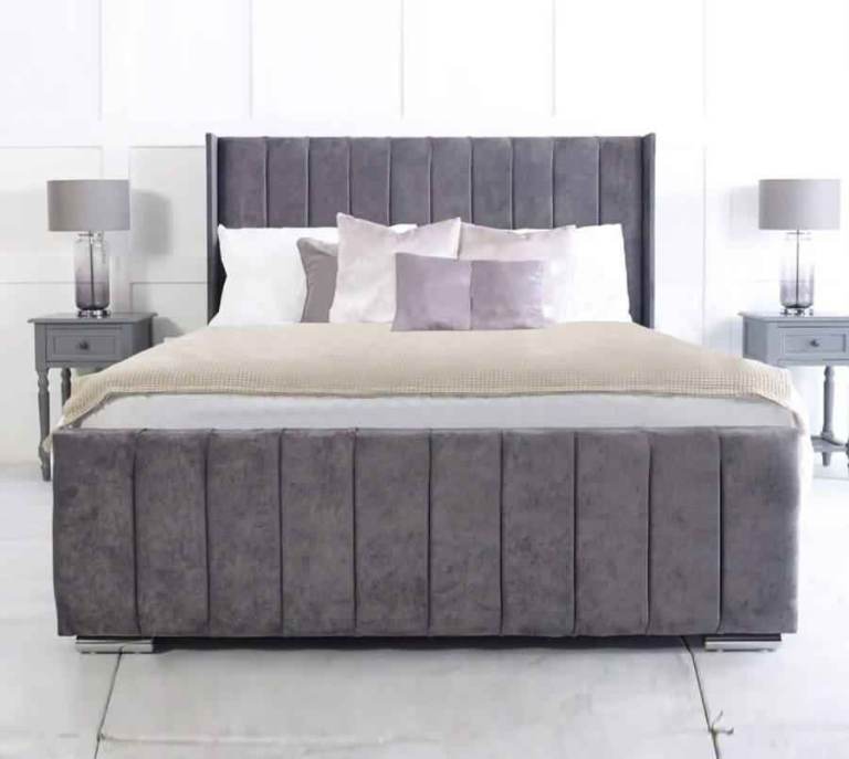 Brand New ! Grey King Size Bed With Mattress ! Free Delivery