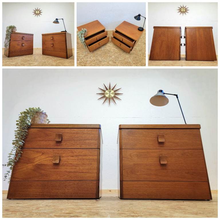 image for Retro Pair Stag Cantata Teak Bedside Tables/Chest Of Drawers - Mid Century G-Plan Era