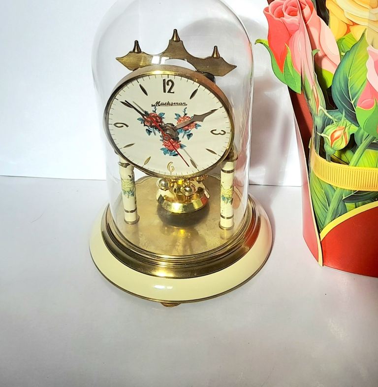 MACKSMAN GLASS DOMED CLOCK - 20 x 15 cm upgraded with two new quartz motors - WORKING WELL