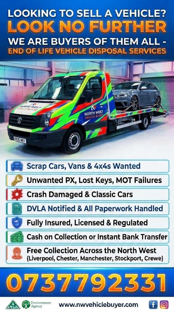 SCRAP MY CAR 🚗 OR VAN 🚐 NORTH WEST BEST PRICE PAID ♻️💷♻️💷♻️♻️