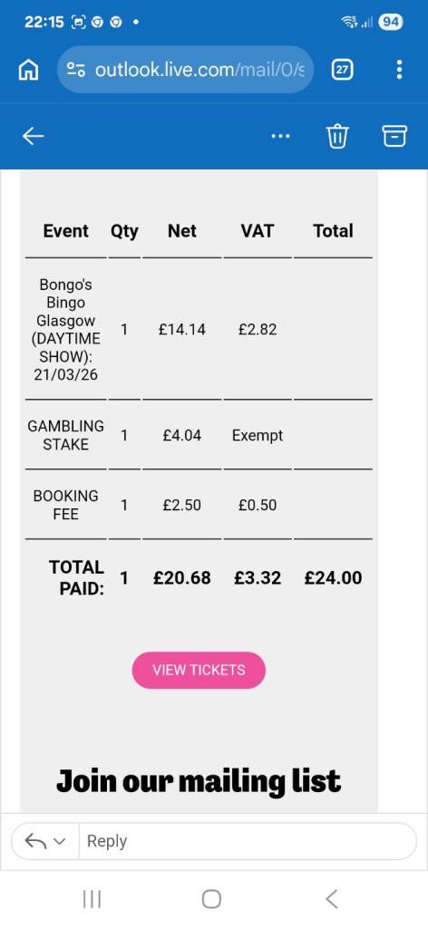 Free ticket to bongo bingos this Saturday 