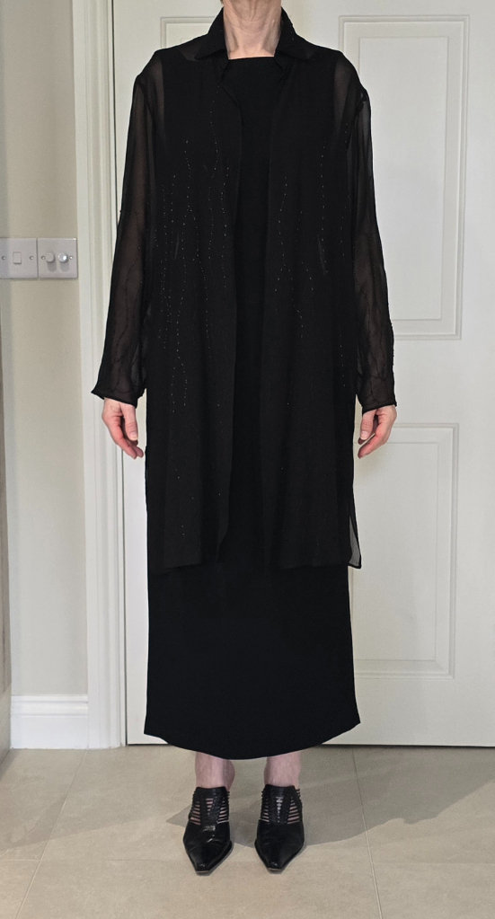 Pianoforte by Max Mara black dress and black beaded chiffon jacket