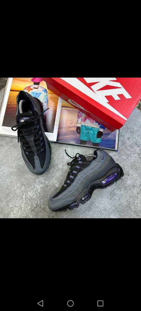 Brand New Nike Air Max 95 Trainers – Black and Grey with Purple Details
