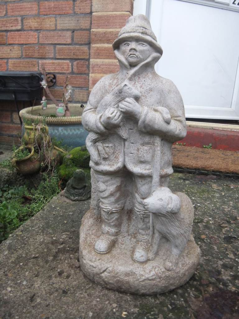 Vintage Solid Stone Garden Statue Old Man with Dogs