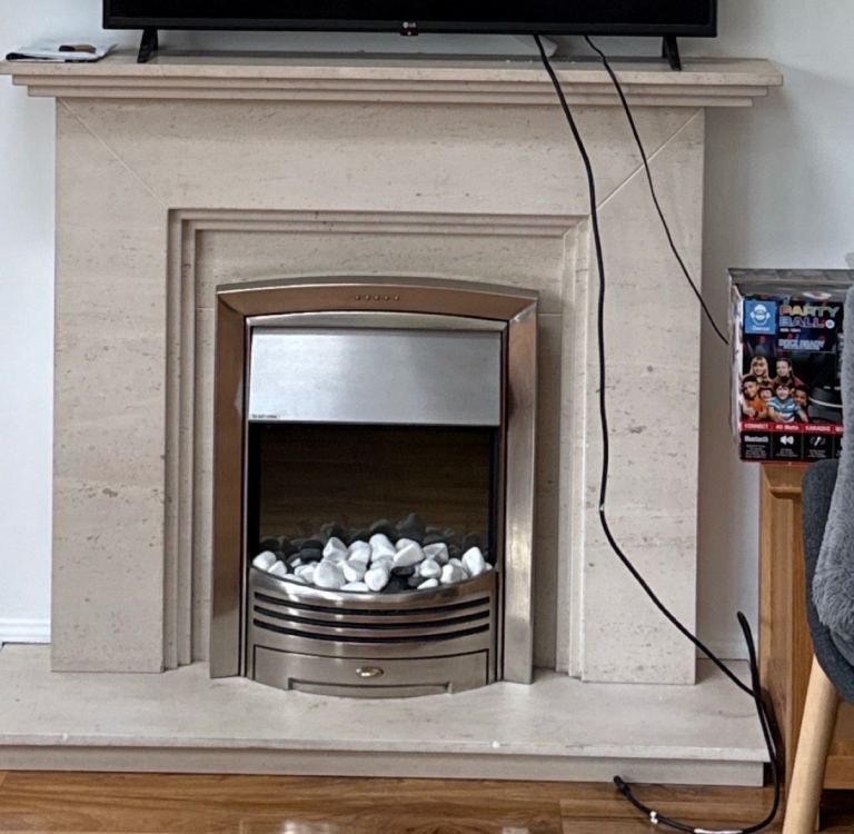 Stone Fireplace Surround with Electric Fire – Good Condition