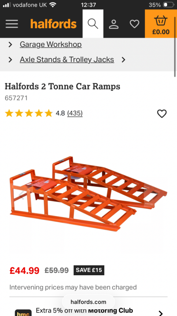 Brand New Halfords 2 Tonne Car Ramps