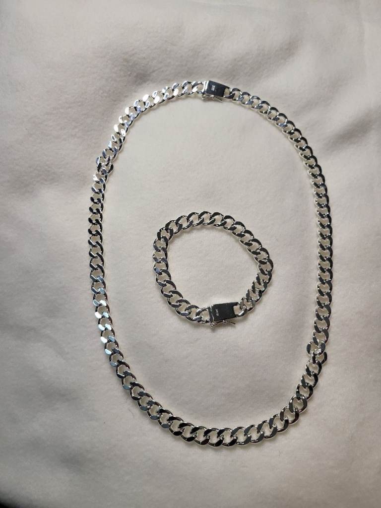 Sterling Silver Chain Necklace and Bracelet Set - As Good As New