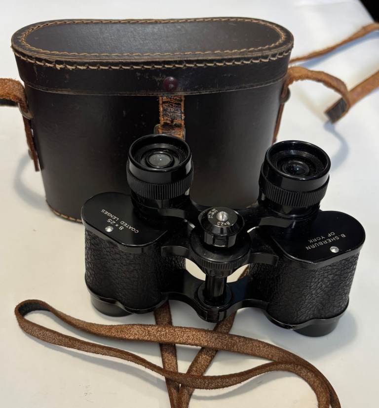 Antique Vintage Binoculars with Original Leather Case - By B. Sherburn of York