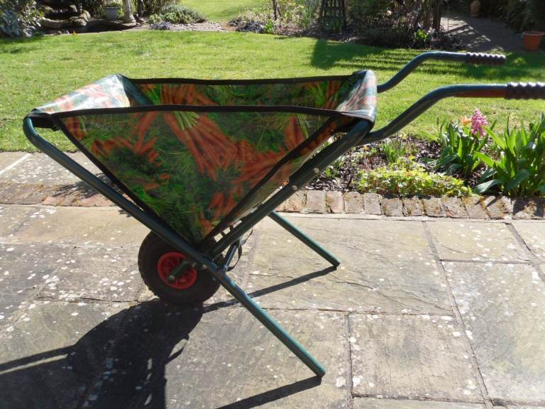Lightweight Folding Garden Wheelbarrow - Tough Plastic Fabric Body