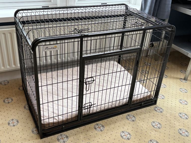 PawHut Large Metal Folding Dog Crate XL - with 2 x Foam Beds 